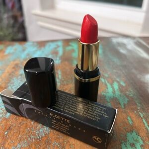 Classic Red Satin Lipstick with Gold Accents